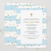 Gouden Confetti Blauw Religieuze Uitnodiging (Voorkant / Achterkant)