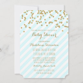 Gouden Confetti Blauwe Strepen Baby Douche Uitnodi Kaart