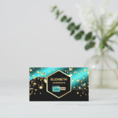 Gouden Confetti Blauwgroen Blauw Nail Poolse Manic Visitekaartje (Staand voorkant)