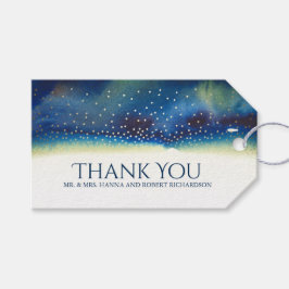 Gouden Confetti Blauwgroen Waterverf Modern Elegan Cadeaulabel