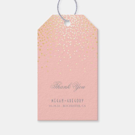 Gouden Confetti Blush Roze Bruiloft Dank u Cadeaulabel (Voorkant)