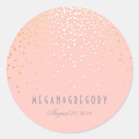 Gouden Confetti Blush Roze Bruiloft Ronde Sticker (Voorkant)