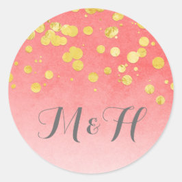 Gouden Confetti Blush Roze Bruiloft Ronde Sticker