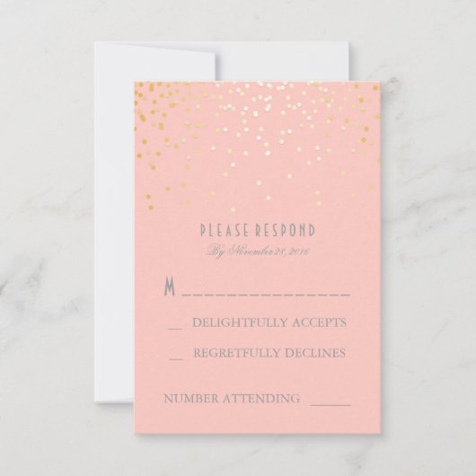 Gouden Confetti Blush Roze bruiloft RSVP Kaarten Kaartje (Voorkant)