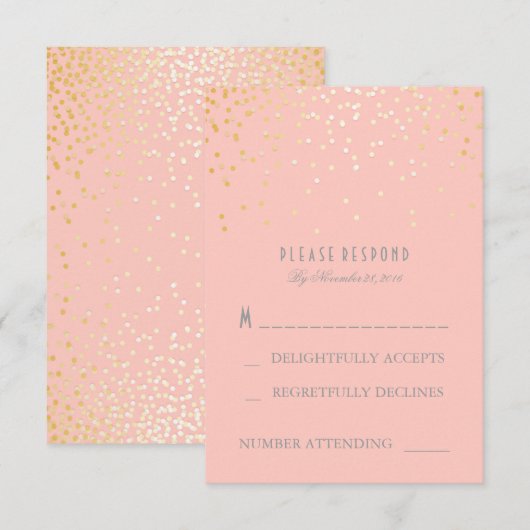 Gouden Confetti Blush Roze bruiloft RSVP Kaarten Kaartje (Voorkant / Achterkant)