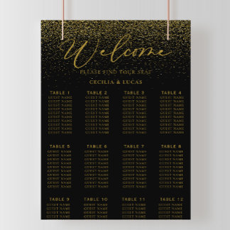 Gouden Confetti Boho Zwarte Trouw Stoelenplattegro Poster