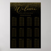 Gouden Confetti Boho Zwarte Trouw Stoelenplattegro Poster (Voorkant)