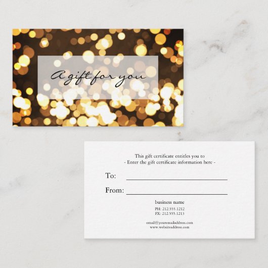 Gouden confetti bokeh glitter cadeaubon visitekaartje (Voorkant / Achterkant)