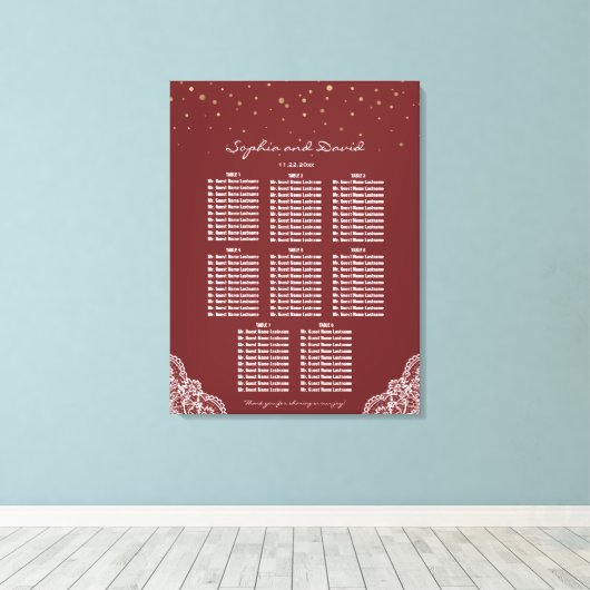 Gouden Confetti Bourgondische kant Trouwstoel Graf Canvas Afdruk (Insitu (Houten vloer))