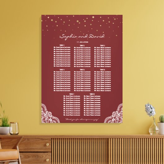 Gouden Confetti Bourgondische kant Trouwstoel Graf Canvas Afdruk (Insitu (Woonkamer))