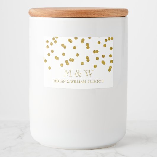 Gouden Confetti Bruiloft Aangepast Monogram Etiket (Voorkant)