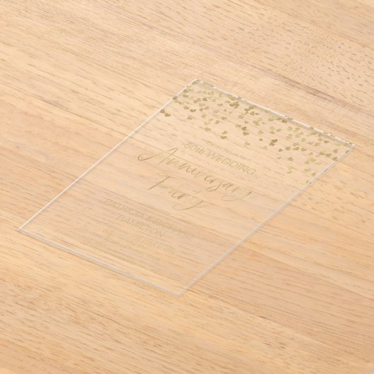 Gouden Confetti bruiloft Jubileum Acryl Uitnodigingen (Laagn)