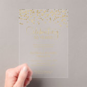 Gouden Confetti bruiloft Jubileum Acryl Uitnodigingen (Insitu (Draagbaar))