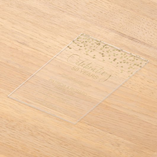 Gouden Confetti bruiloft Jubileum Acryl Uitnodigingen (Laagn)