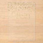 Gouden Confetti bruiloft Jubileum Acryl Uitnodigingen (Voorkant)