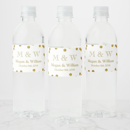Gouden Confetti Bruiloft Monogram Waterflesetiket Waterfles Etiket (Flessen)
