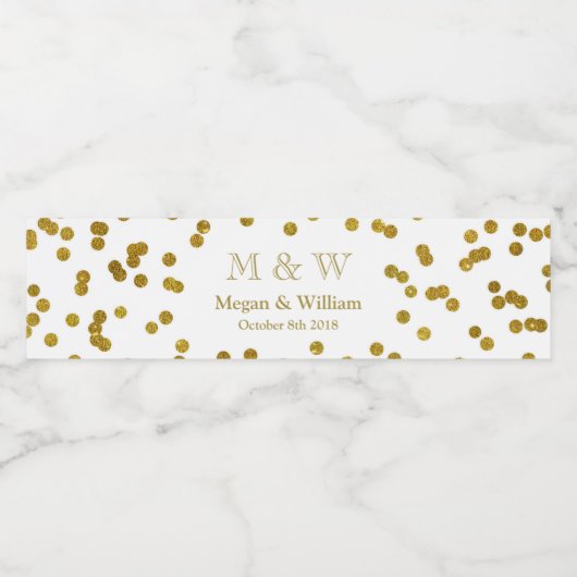 Gouden Confetti Bruiloft Monogram Waterflesetiket Waterfles Etiket (Enkel label)