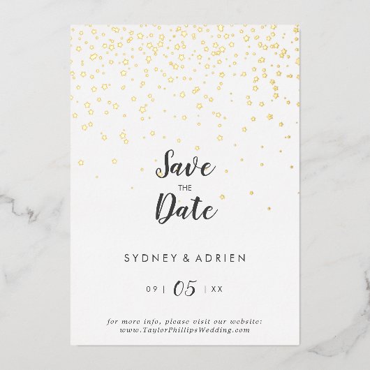 Gouden Confetti bruiloft Save The Date Gold Folie Uitnodiging (Voorkant)