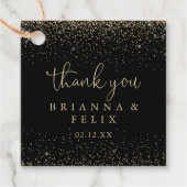 Gouden Confetti Calligrafie Fancy Script Bruiloft Bedankjes Labels (Voorkant)