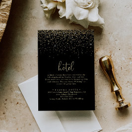 Gouden Confetti Calligrafie Fancy Script Hotel   Informatiekaartje