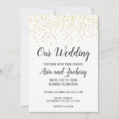 Gouden Confetti Calligrafie Onze Trouw Uitnodiging (Voorkant)