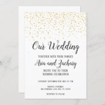 Gouden Confetti Calligrafie Onze Trouw Uitnodiging