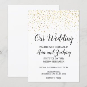 Gouden Confetti Calligrafie Onze Trouw Uitnodiging