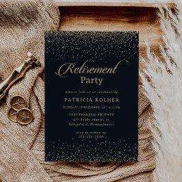 Gouden Confetti Calligrafie Pensioenfeest Kaart