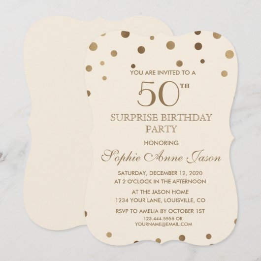 Gouden Confetti Champagne 50e Verjaardag Verrassin Kaart (Voorkant / Achterkant)
