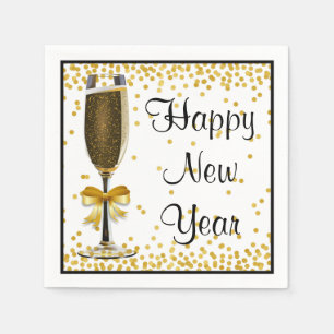 Gouden Confetti Champagne Happy New Year Eve Party Servetten