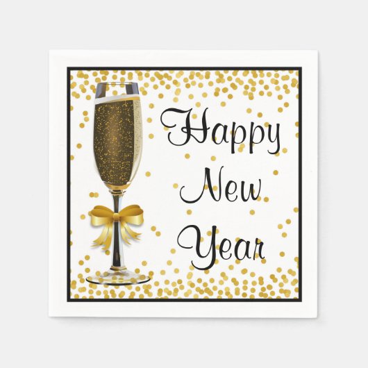 Gouden Confetti Champagne Happy New Year Eve Party Servetten (Voorkant)