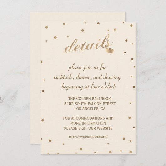 Gouden Confetti Champagne Trouwdetails Ontvangst Kaart (Voorkant / Achterkant)