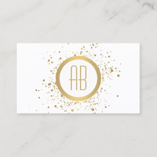 Gouden Confetti Circle Monogram Wit Visitekaartje (Voorkant)