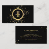 Gouden Confetti Circle Monogram Zwart Visitekaartj Visitekaartje (Voorkant / Achterkant)