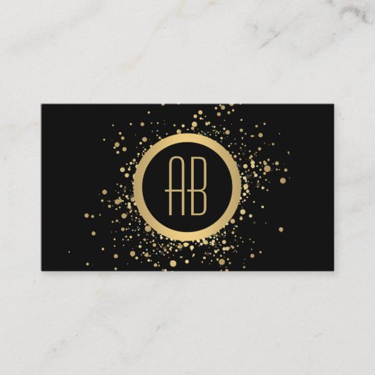 Gouden Confetti Circle Monogram Zwart Visitekaartj Visitekaartje (Voorkant)