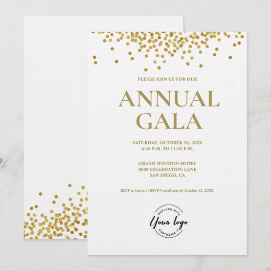 Gouden confetti Custom logo Gala corporate event Kaart (Voorkant / Achterkant)