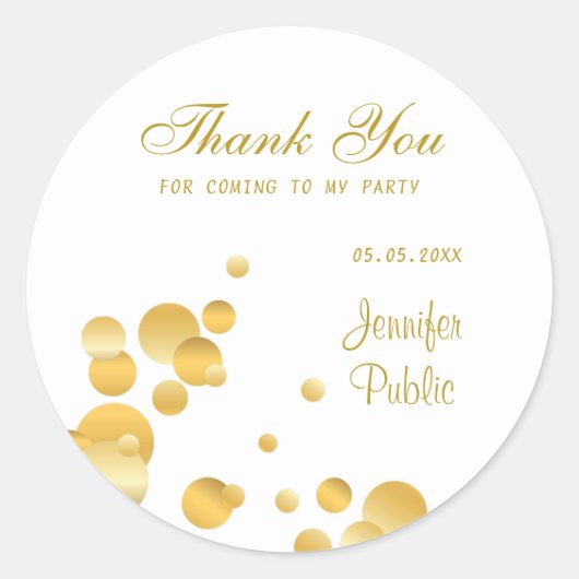 Gouden Confetti Dank u Sjabloon Hand Script Chic Ronde Sticker (Voorkant)