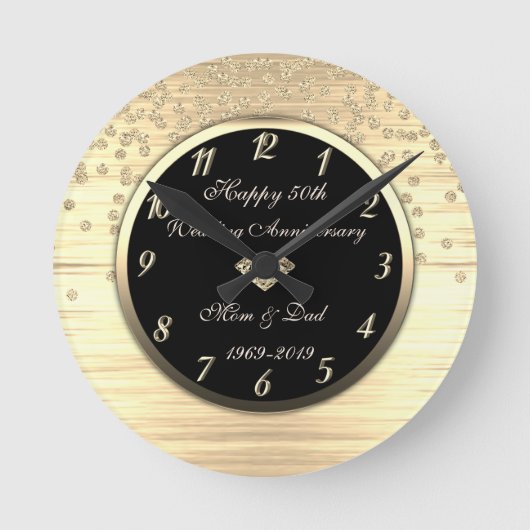 Gouden confetti diamant 50ste huwelijksverjaardag ronde klok (Voorkant)