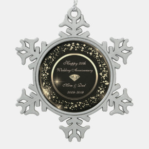 Gouden Confetti Diamanten 50-jarig Huwelijksjubile Tin Sneeuwvlok Ornament