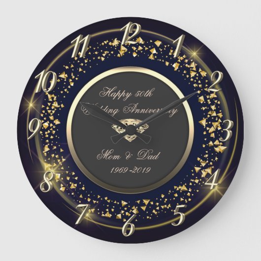 Gouden confetti,diamanten 50ste huwelijksverjaarda grote klok (Voorkant)
