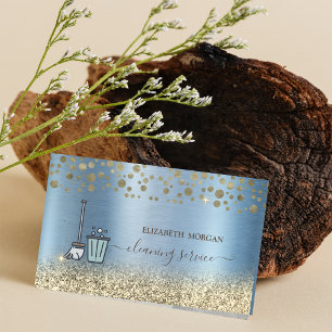 Gouden Confetti Dienstmeid Schoonmaak Glitter Blau Visitekaartje
