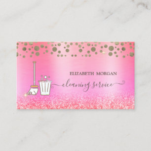 Gouden Confetti Dienstmeid Schoonmaken Roze Glitte Visitekaartje