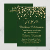 Gouden confetti, donkergroen 100 Verjaardagsfeest Kaart (Voorkant / Achterkant)