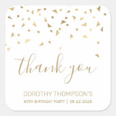 Gouden Confetti Driehoeken 90e Verjaardag Bedankt Vierkante Sticker (Voorkant)