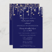 Gouden Confetti Drip Verjaardag Bruids- Blauw Mari Kaart (Voorkant / Achterkant)