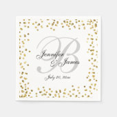 Gouden Confetti Elegant Grijs Monogram Huwelijk Servetten (Voorkant)