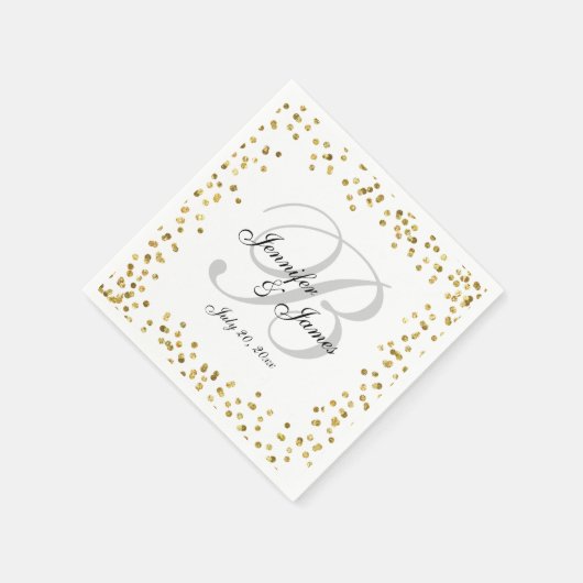 Gouden Confetti Elegant Grijs Monogram Huwelijk Servetten (Hoek)