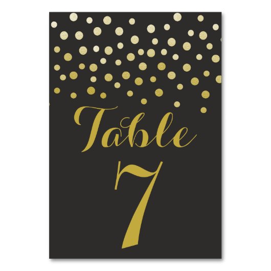Gouden Confetti Elegant Zwart Tafelnummer Kaart (Achterkant)