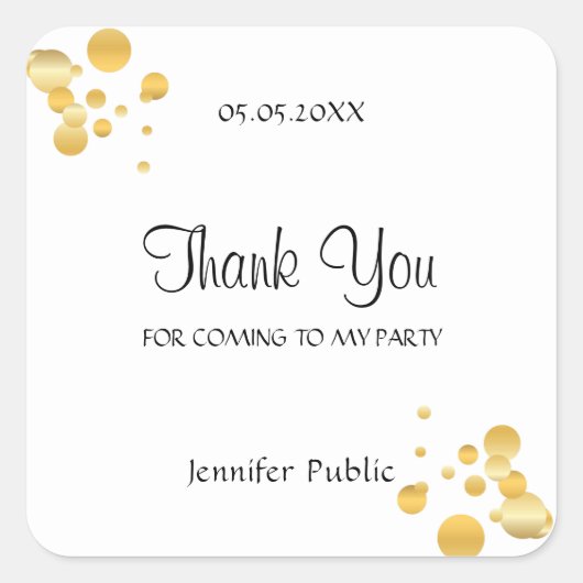 Gouden Confetti Elegante Bedankt Script Sjabloon Vierkante Sticker (Voorkant)