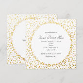 Gouden Confetti Elegante Glamour Stip Witte Uitnod Kaart (Voorkant / Achterkant)